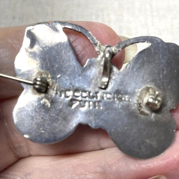 Zuni Native American Inlay Gemstones Butterfly Pin Brooch Pendant Signed Silver - Picture 4 of 13